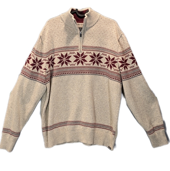 Eddie Bauer Men's 1/4 Zip Snowflake Sweater Christmas Size Large 100% Cotton - Picture 2 of 8